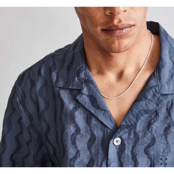 Madewell Mens Relaxed Short Sleeve Textured Button-Up Jacquard Shirt Navy XS NWT - Picture 11 of 12
